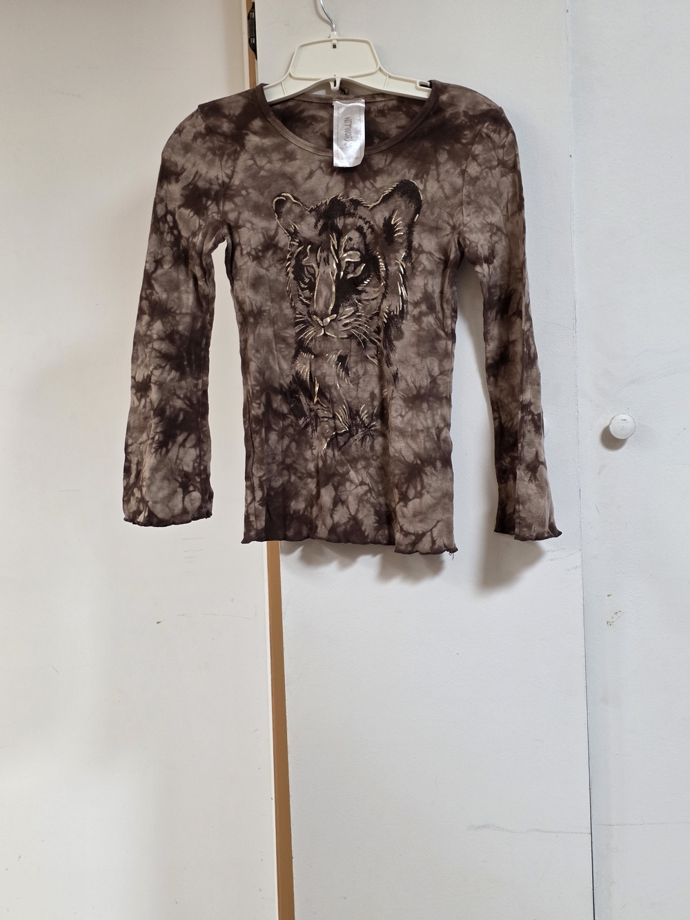 Knitworks Brown Tie-Dye Long Sleeve Tee with Tiger Graphic